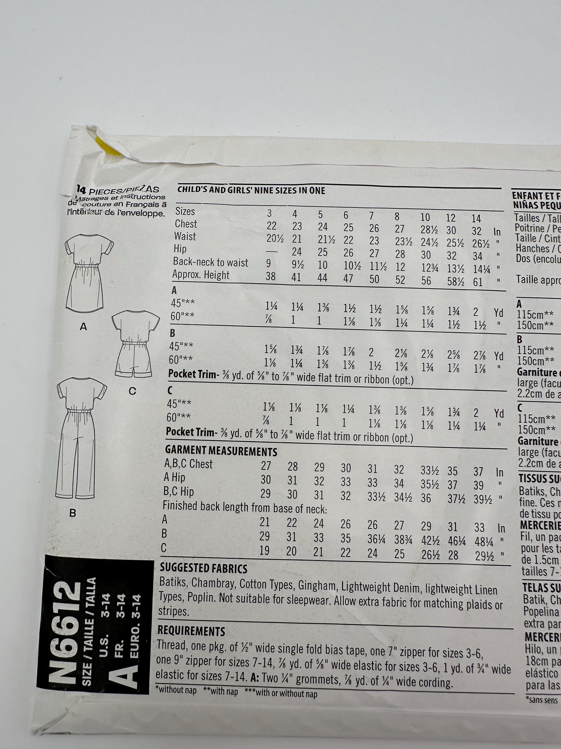 New Look N6612 Girls' Dress, Romper & Jumpsuit Sewing Pattern | Sizes 3–14 | Uncut
