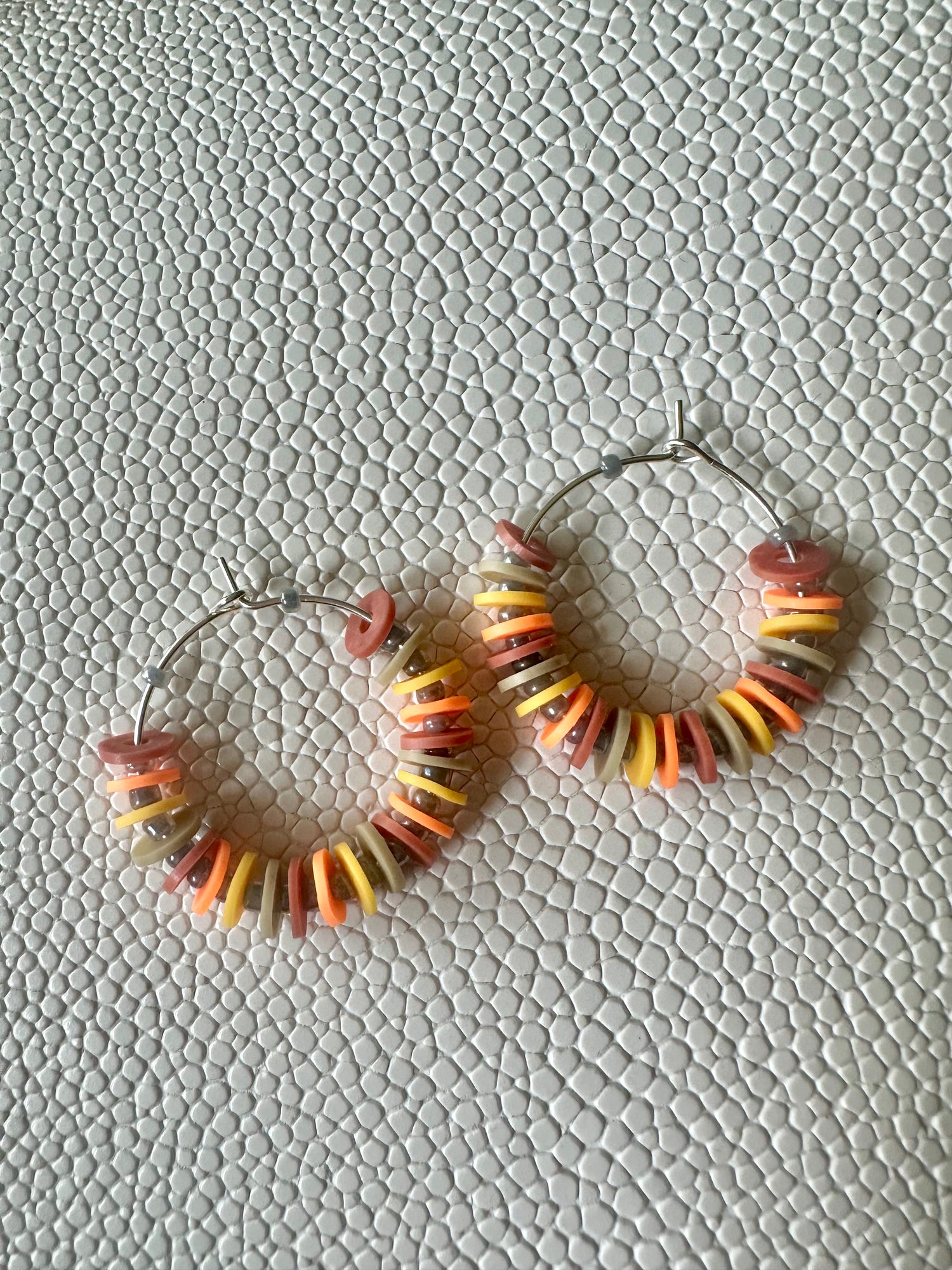 Fall Heishi Bead Hoop Earrings – Autumn Colors – Lightweight 1" Hoops