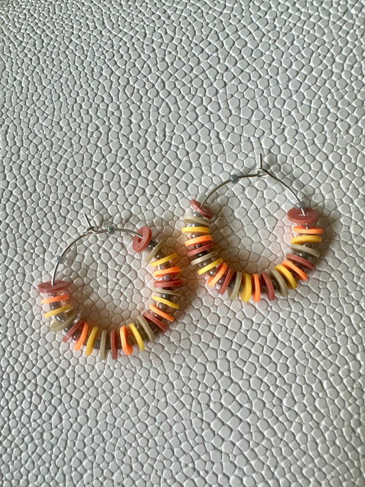 Fall Heishi Bead Hoop Earrings – Autumn Colors – Lightweight 1" Hoops