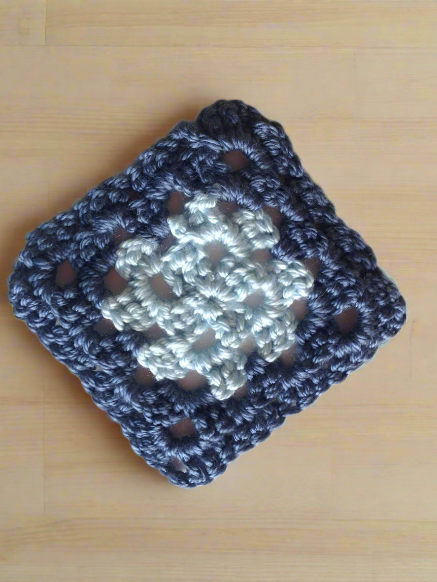 Granny Square Crocheted Coasters – Set of 6, Country Blue & Light Blue, 4" Handmade Coasters