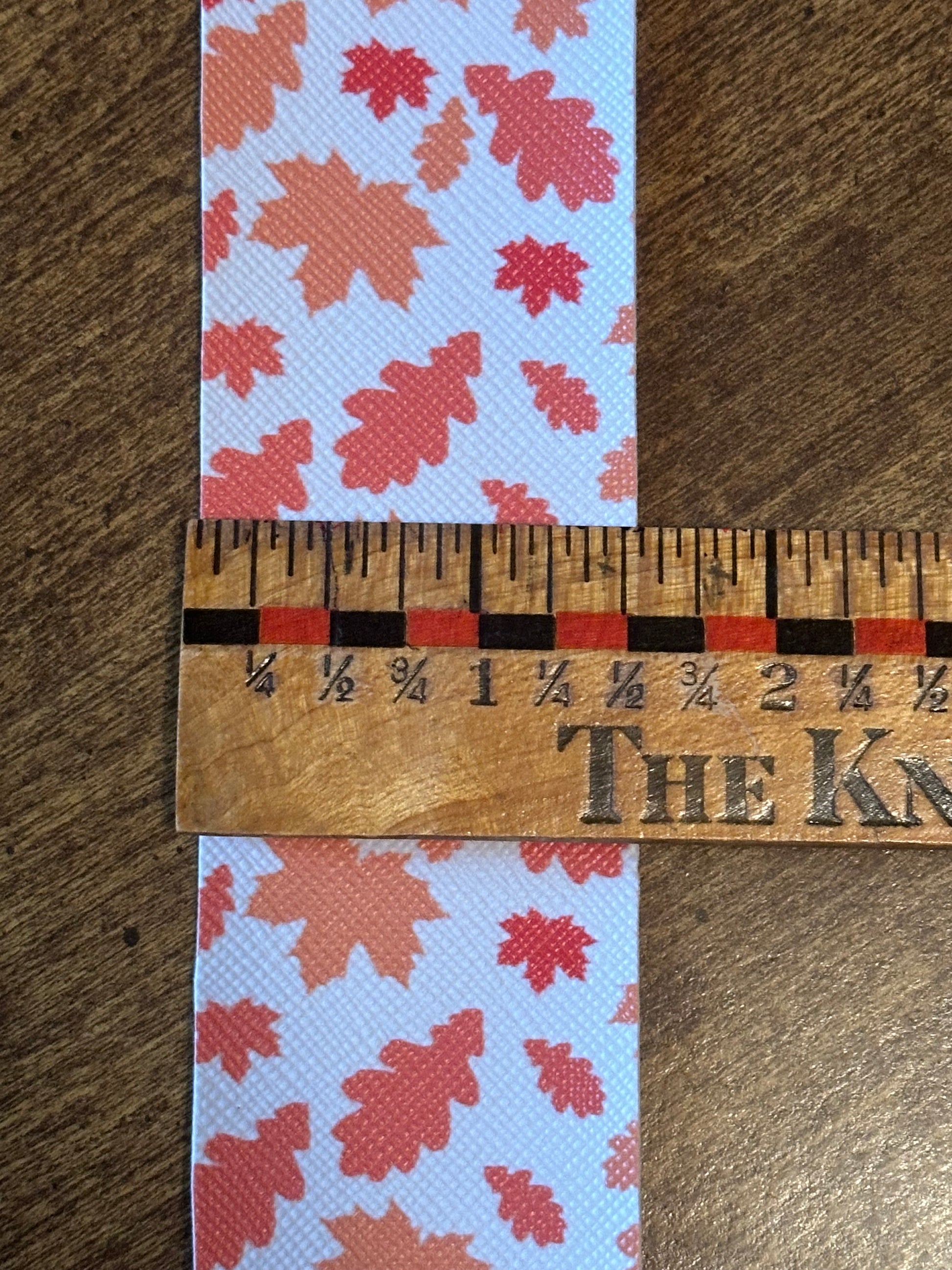 Fall Leaves Faux Leather Bookmark – White with Orange Leaves & Tassel – 1.5" x 6"