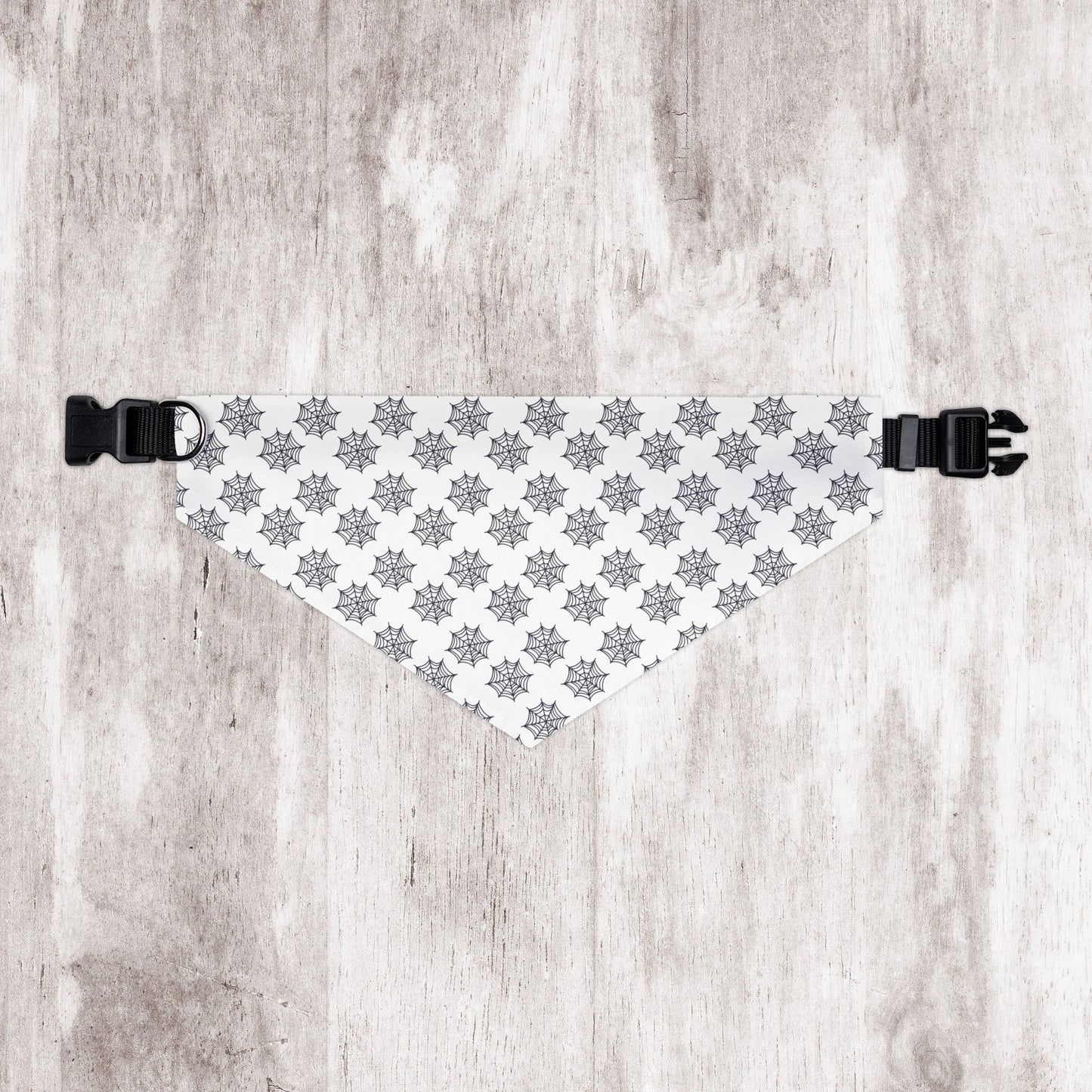 White Dog Bandana with Black Spider Web Pattern