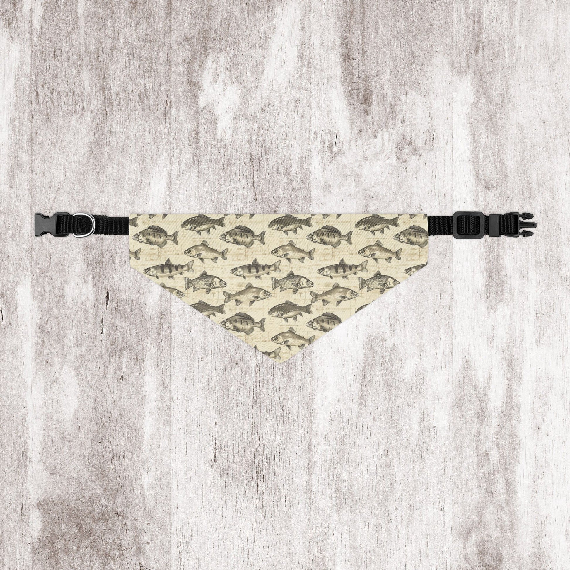 Fish Pattern Dog Bandana with Collar – Over-the-Collar Pet Bandana – Tan and Gray Dog Accessory