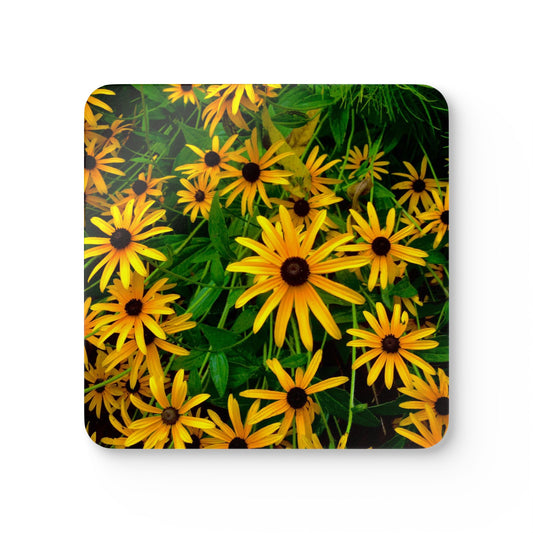 Black Eyed Susan Coasters Set of 4 | Original Photography Floral Cork Drink Coasters | Yellow Wildflower Table Decor | Cottagecore Home & Gift Idea