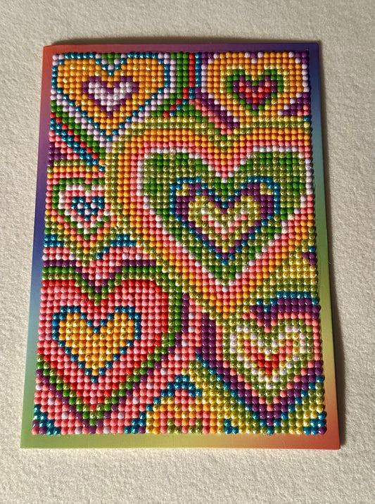Colorful Hearts Diamond Art Greeting Card – Handmade Bright Blank Card
