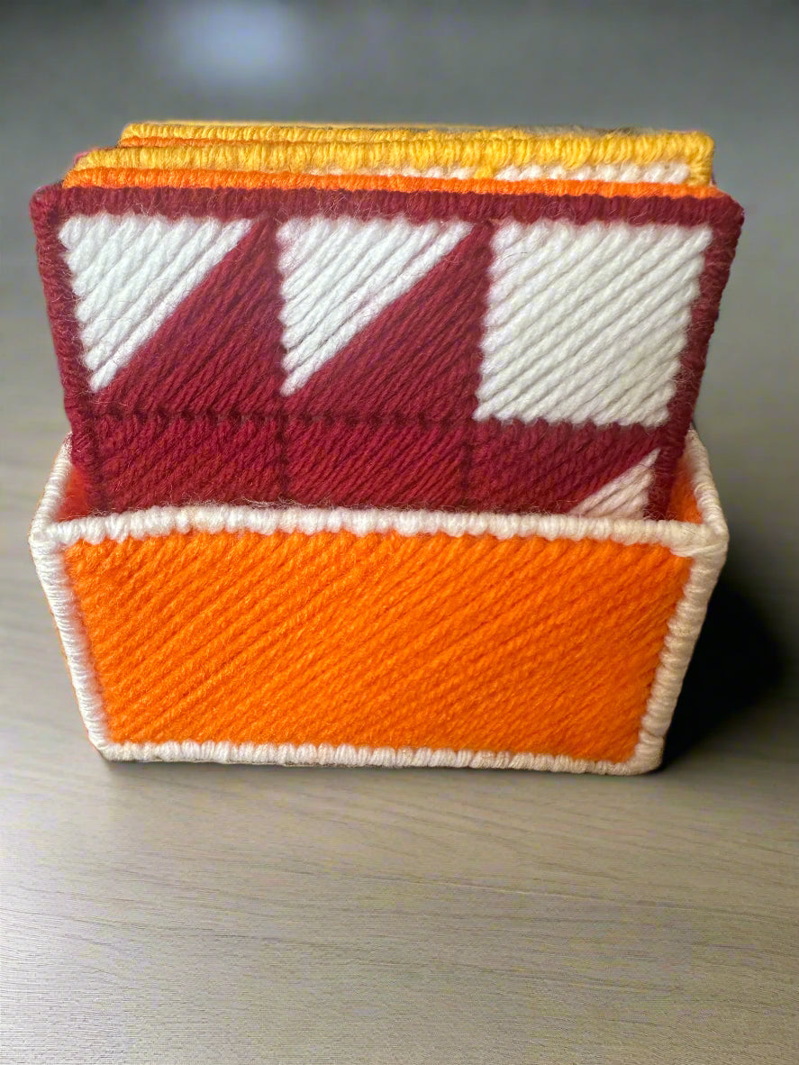 maple leaf coaster set in orange holder front view