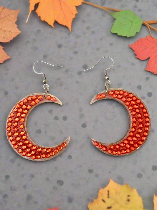 Orange Moon Sliver Diamond Dot Earrings