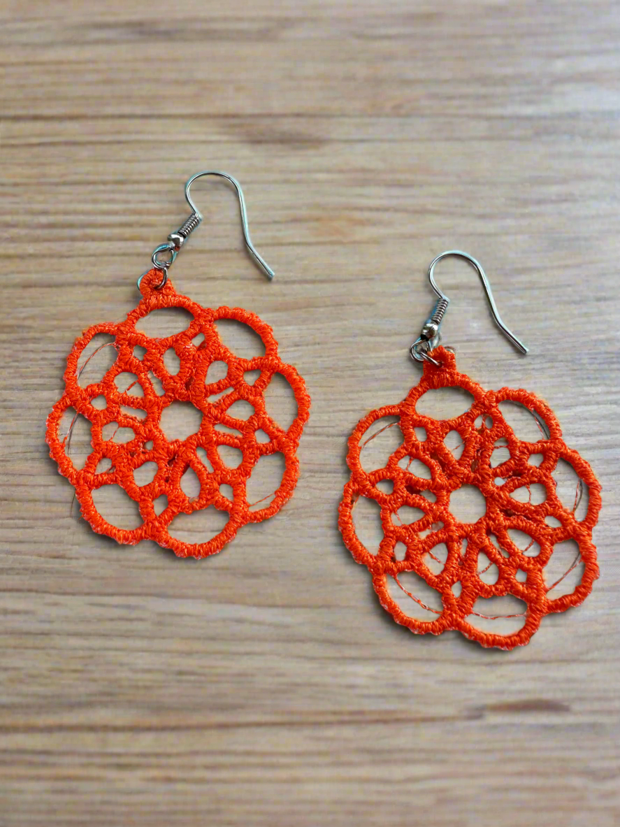 Orange Free Standing Lace Earrings – Lightweight Boho Statement Earrings