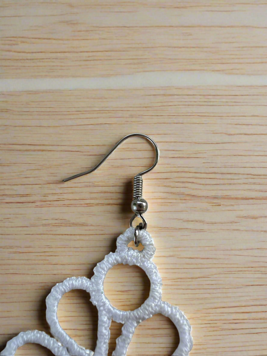 White Free Standing Lace Embroidered Earrings – Lightweight Floral Drop Earrings