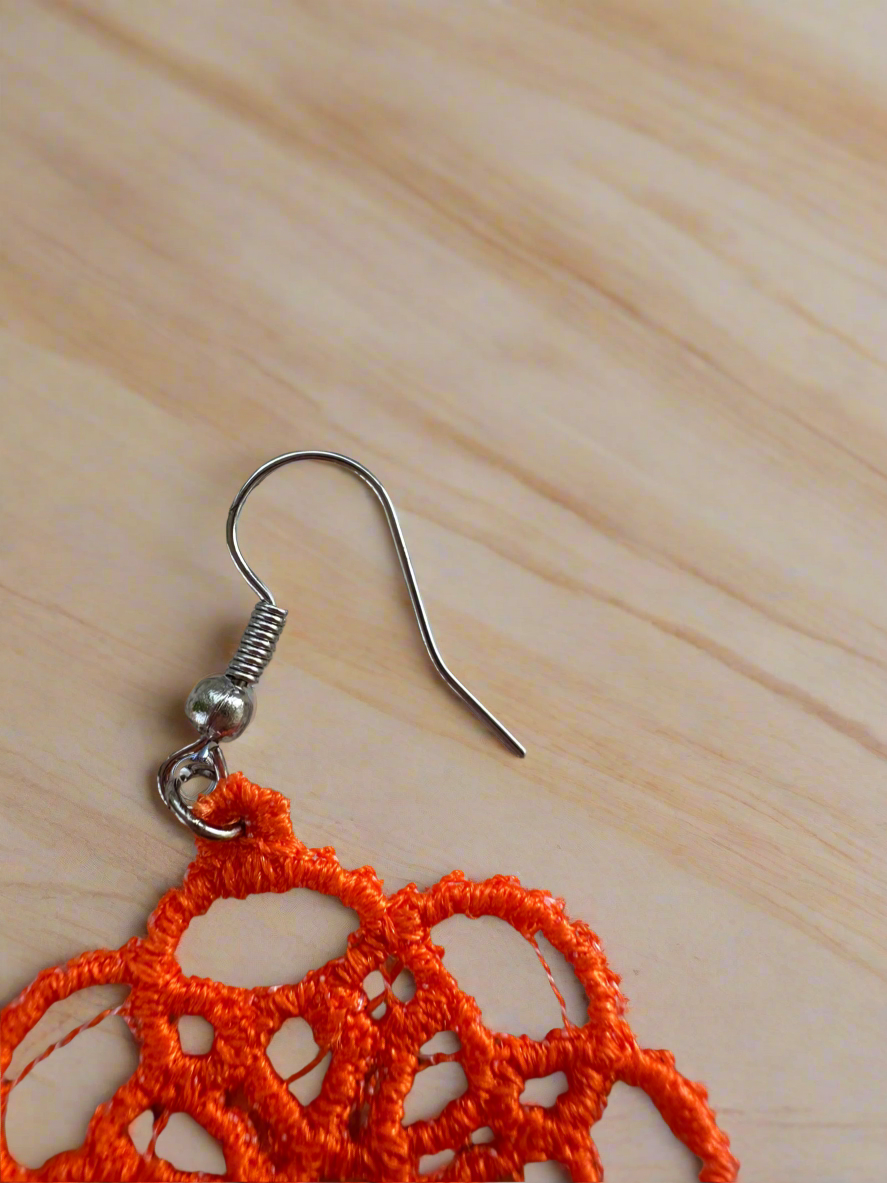 Orange Free Standing Lace Earrings – Lightweight Boho Statement Earrings