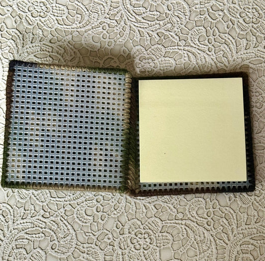 Handmade Camouflage Variegated Sticky Note Holder – Plastic Canvas Cover with Notepad