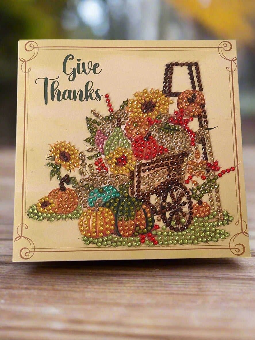 Give Thanks Handmade Thanksgiving Card – Sparkling Fall Diamond Dot