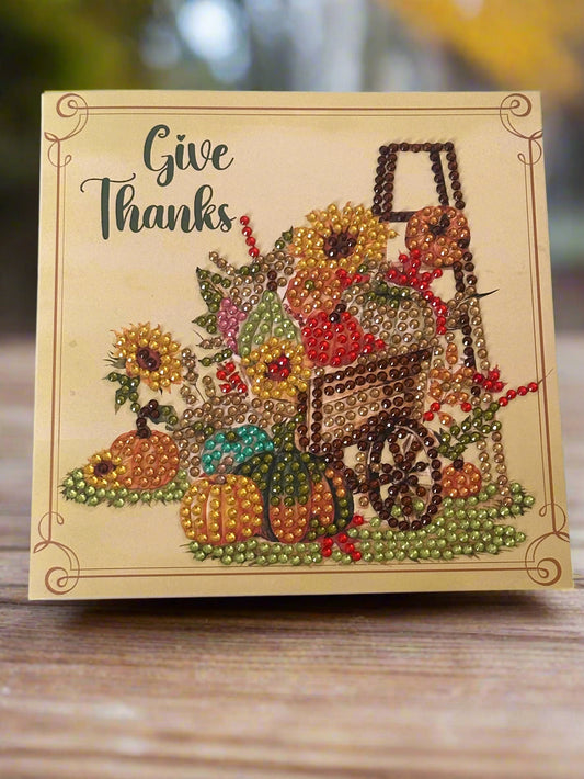 Give Thanks Handmade Thanksgiving Card – Sparkling Fall Diamond Dot