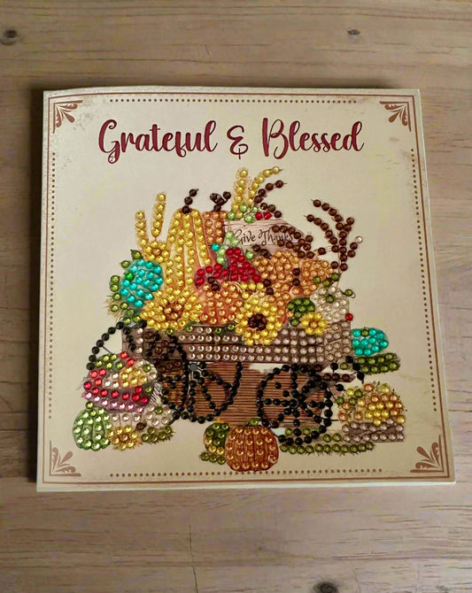 Grateful & Blessed Diamond Dot Greeting Card – 6x6” Handmade Sparkling Fall Card with Envelope