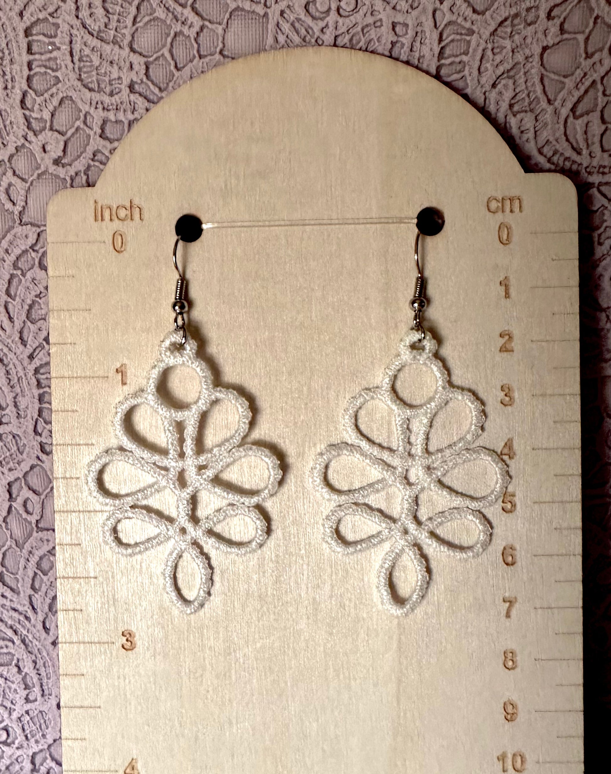 White Free Standing Lace Earrings – Handmade Embroidered Statement Jewelry