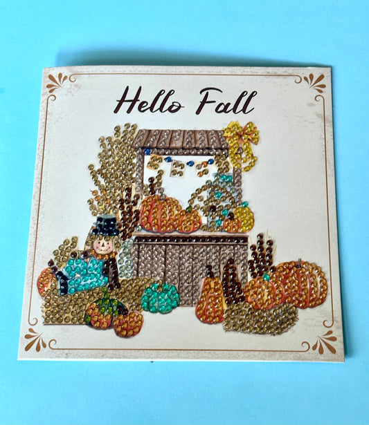 Hello Fall Diamond Dot Card – Handmade 6x6 Sparkling Autumn Greeting Card