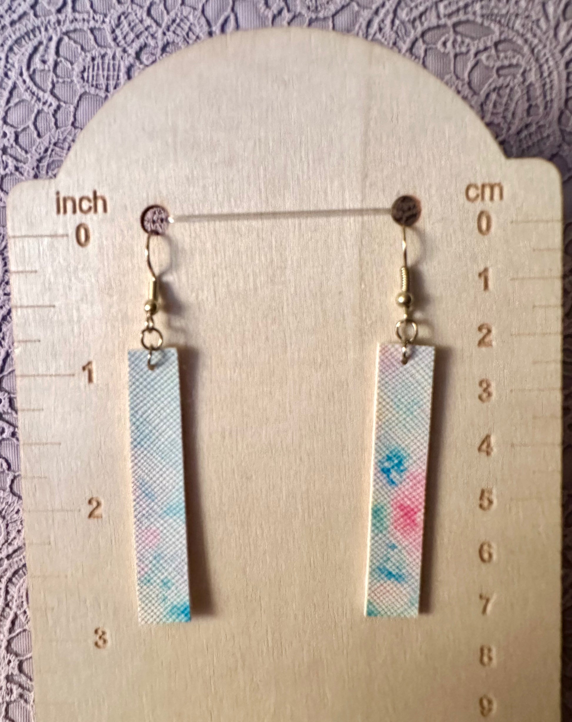 Pastel Watercolor Bar Earrings – Faux Leather Dangle Earrings – Lightweight Spring Jewelry