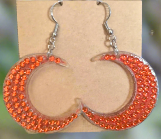 Orange Moon Sliver Diamond Dot Earrings