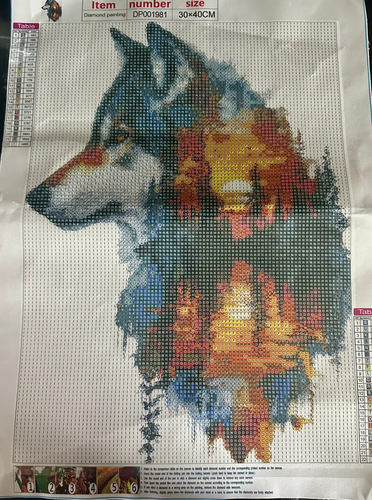 Wolf with mountain double exposure diamond painting kit