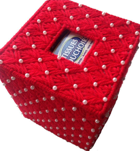 Handmade Red Beaded Tissue Box Cover