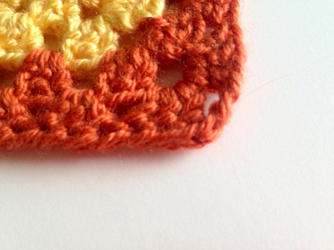 Granny Square Coasters – Set of 6 Handmade Crochet Coasters – Yellow and Pumpkin Orange – 3.5" Square
